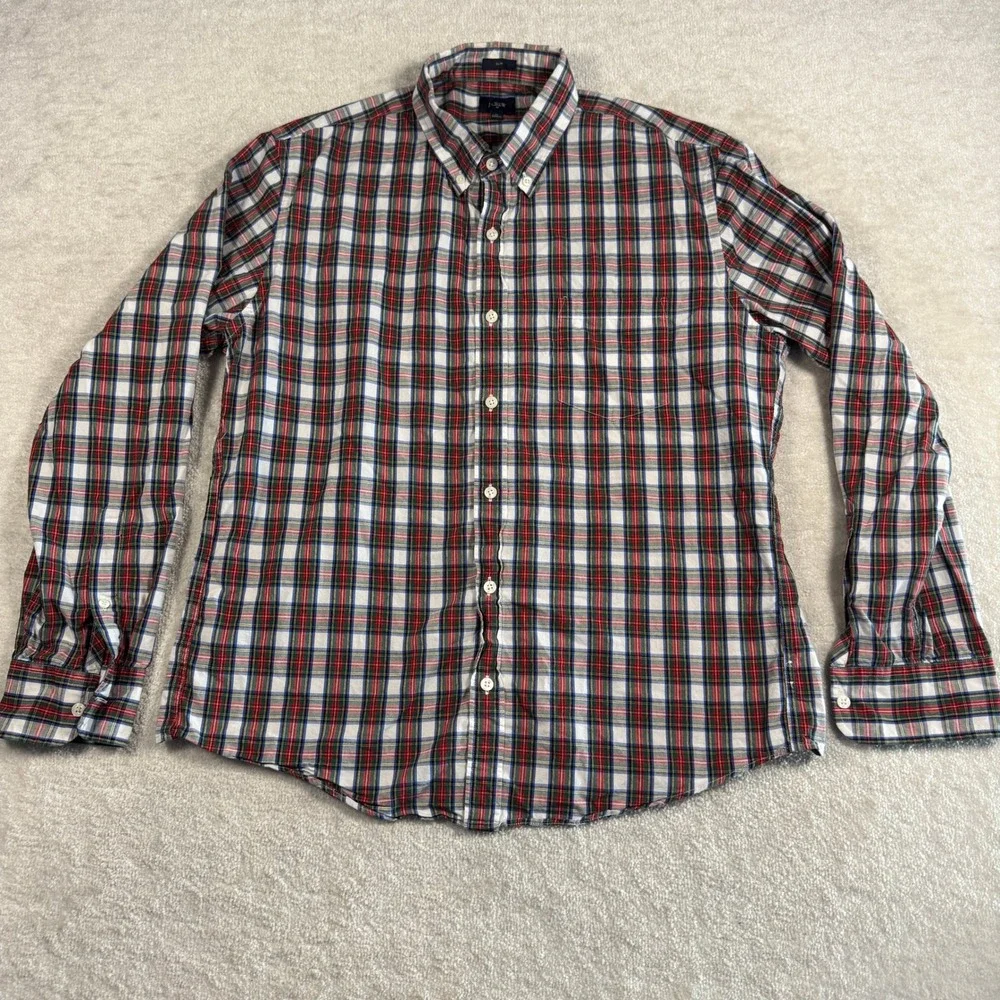 J. Crew Slim Fit Plaid Button Down Shirt Mens XL‎ Red White Blue Cotton L/S